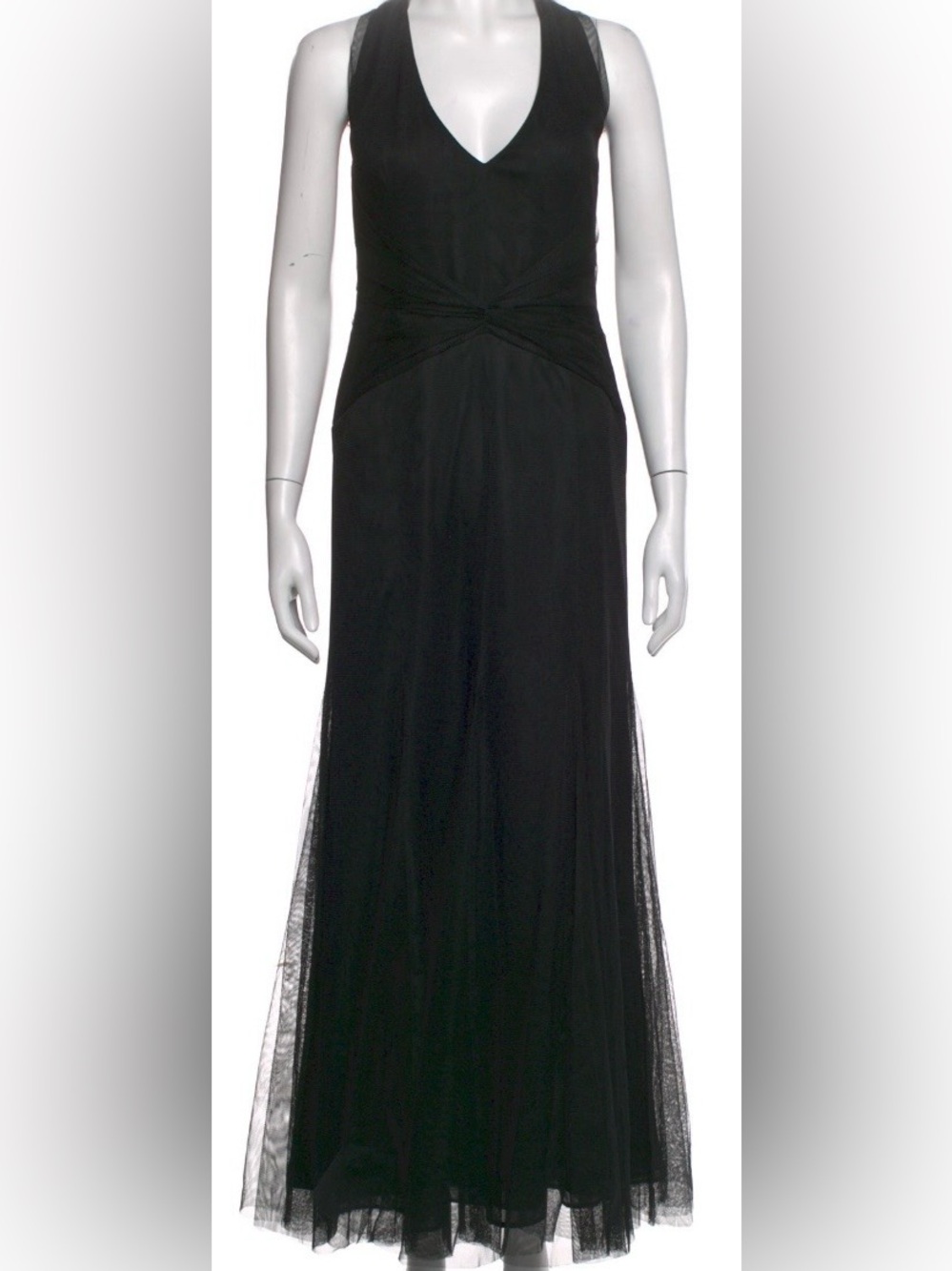 Vera Wang Black Halter Mesh Overlay Gown Maxi Dress Size 2 36 Gothic Bridesmaid